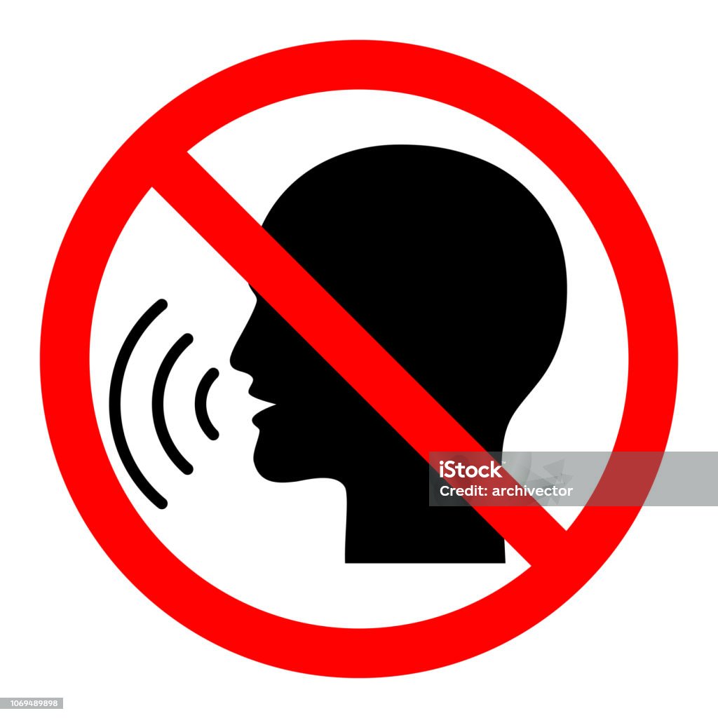 Stop talking Sign stop talking. Red prohibition sign on black talking head. Isolated icon on white background. Vector Talking stock vector