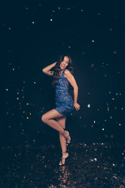 istock Vertical full length body size profile side view of nice cheerful cheery careless slim graceful adorable charming attractive wavy-haired lady chill out isolated over black background 1069492820
