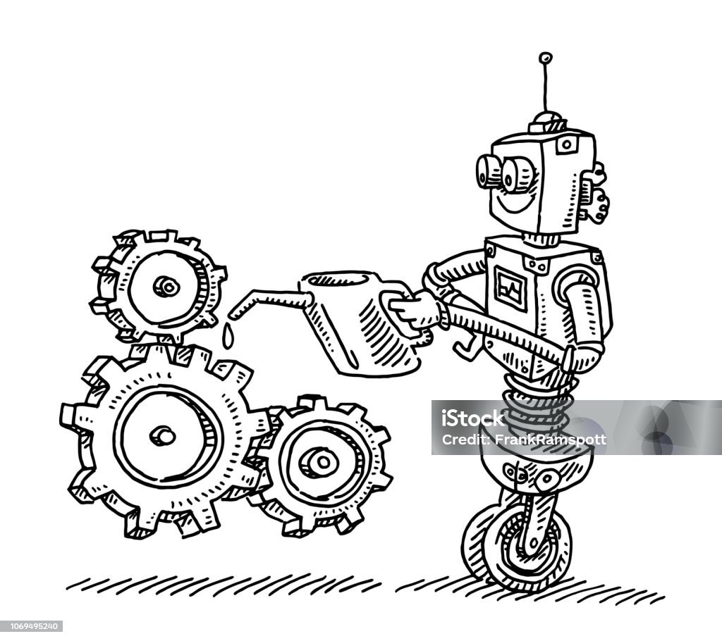 visdom blur øjenbryn Robot Lubricating Gears Drawing Stock Illustration - Download Image Now -  Repairing, Robot, Sketch - iStock