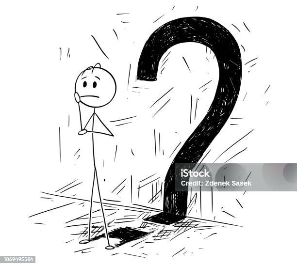 Cartoon Of Man Or Businessman Thinking With Question Mark As Shadow Stock Illustration - Download Image Now