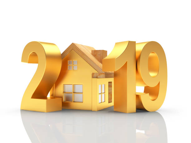 istock Golden 2019 New Year and house icon 1069495982