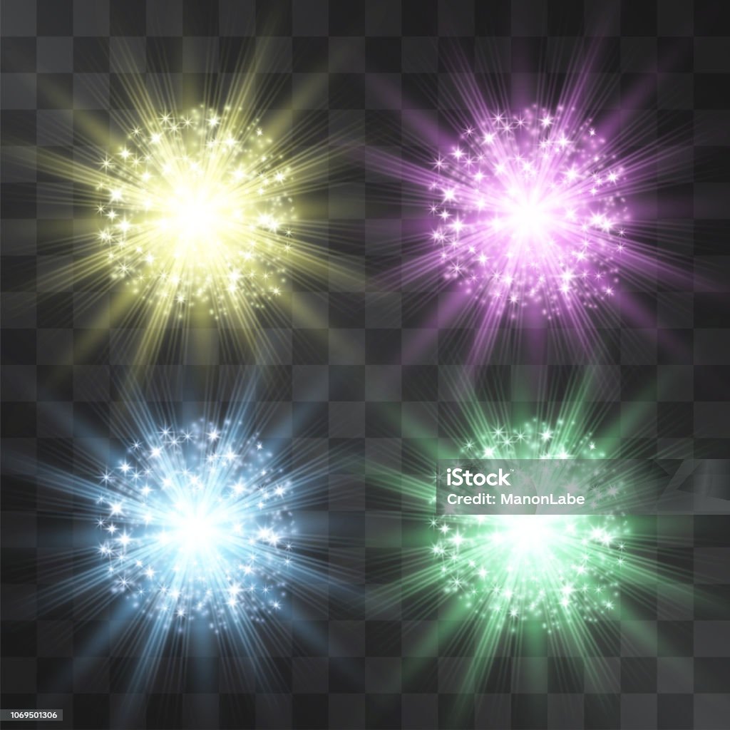 Exploding With Light Effect Explosion Light Effect Set Burning Glitter Beams Isolated On ...