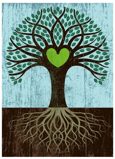 Vector illustration of Peeling paint big root heart tree