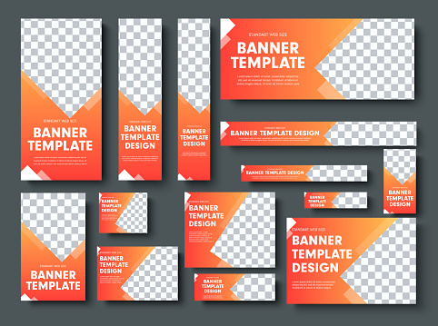 Set of orange yellow vector web banners with place for photo. Design a standard size template for business and advertising with a gradient.