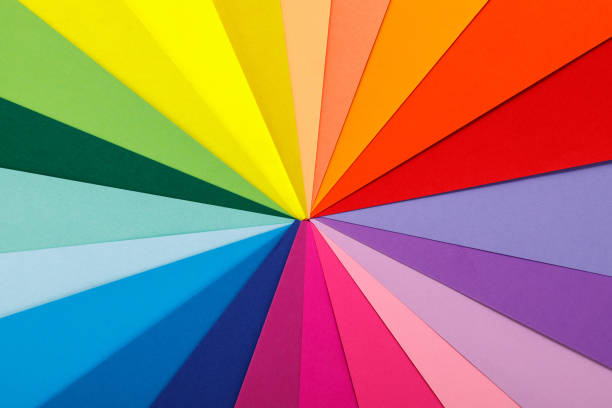 regenbogen-farbpalette. farbiges papier - color swatch book printing press color image stock-fotos und bilder