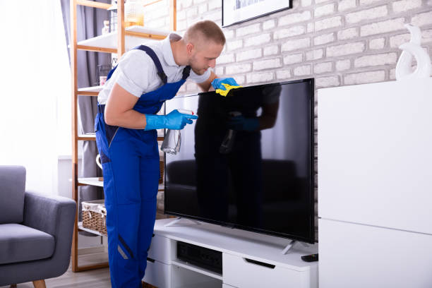 istock Male Janitor Cleaning Television 1069504472