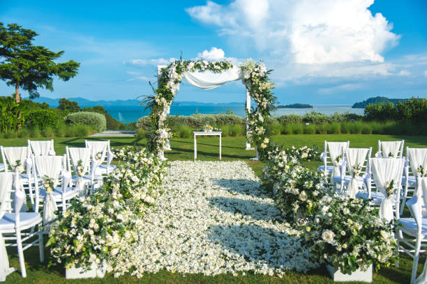 istock Romantic wedding ceremony on the lawn Sea view. 1069506910