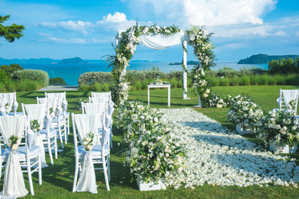 istock Romantic wedding ceremony on the lawn Sea view. 1069506958