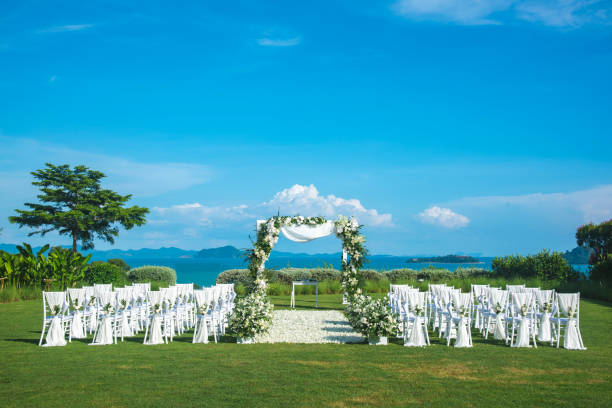 istock Romantic wedding ceremony on the lawn Sea view. 1069506990