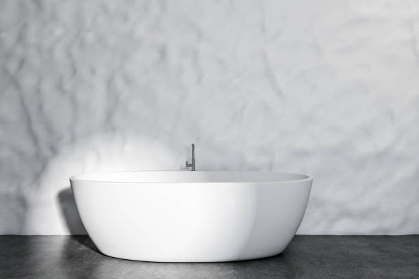 istock Crude wall white bathroom, tub 1069514344