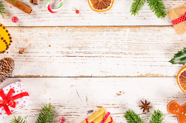 istock Christmas decoration on wooden background 1069517972