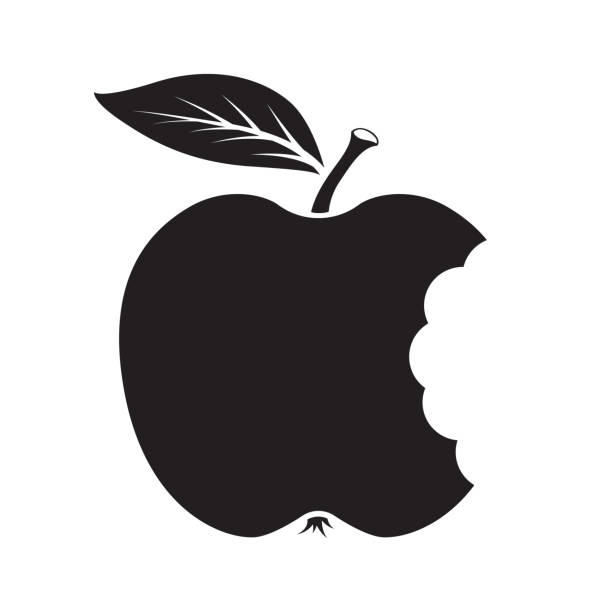 ilustraciones, imágenes clip art, dibujos animados e iconos de stock de icono de manzana mordida. - apple sign food silhouette