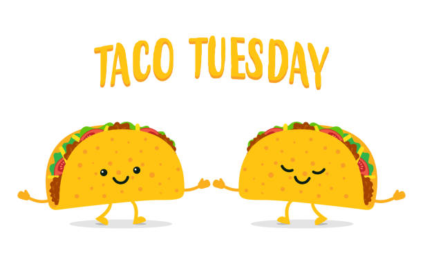 Taco Tuesday. Two funny tacos Taco Tuesday. Two funny tacos. Taco mexican food. Vector illustration taco stock illustrations