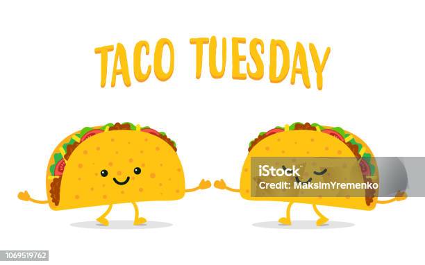 Taco Tuesday Two Funny Tacos Stock Illustration - Download Image Now - Taco, Tuesday, Cute