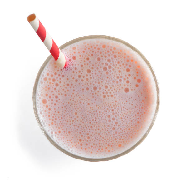 istock Strawberry protein cocktails isolated on white background. Top view 1069534304
