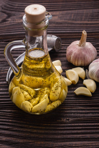 fragrant garlic on a wooden rustic background