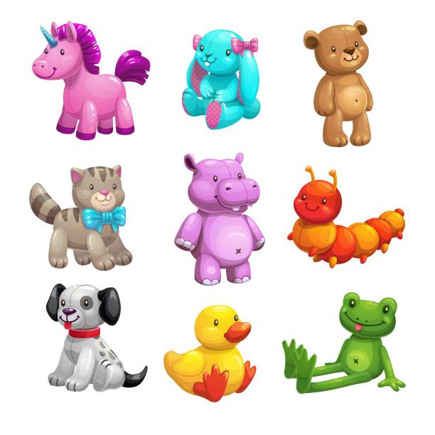 ilustrações de stock, clip art, desenhos animados e ícones de my first friends. funny textile stuffed toys set. - fluffy bear cute friendship