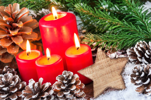 istock Christmas  Decoration and four red candles 1069546980