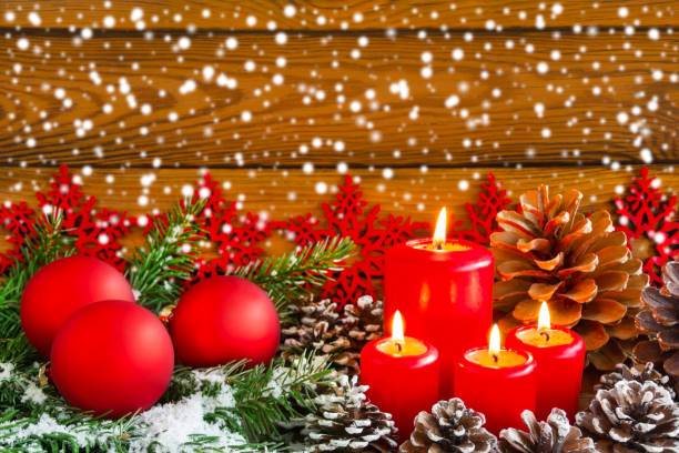 istock Christmas  Decoration and four red candles 1069547102