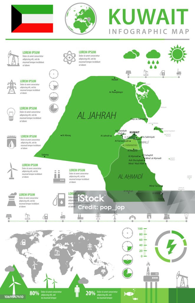 Kuwait Inforgraphic Map Of Kuwait Infographic Vector Stock Illustration - Download Image ...