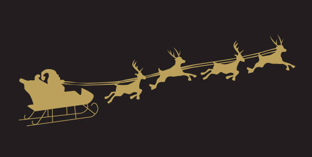 istock Silhouette Illustration of Flying Santa and Christmas Reindeer 1069555022