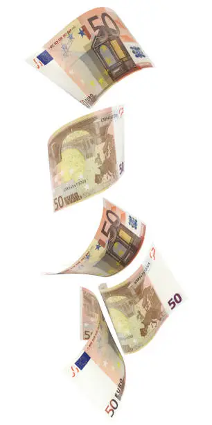 50 Euronotes in vertical order - 3d illustration