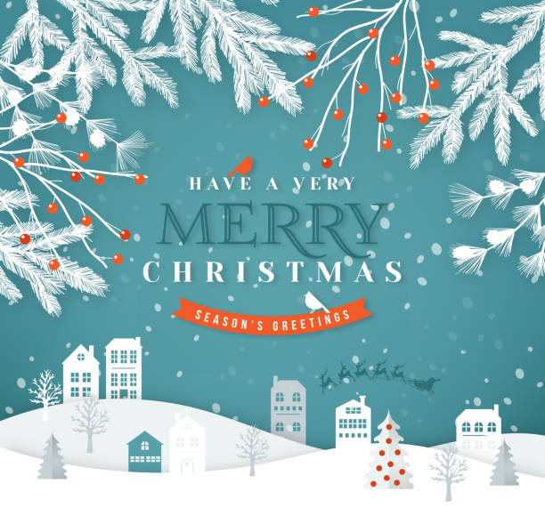 Merry Christmas paper cut vector illustration. Greeting card with Christmas tree and paper cut city. vector art illustration