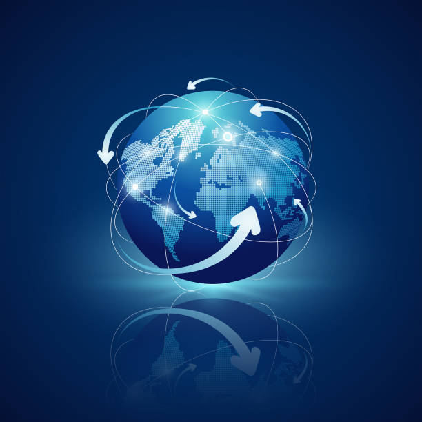 藍色背景下的環球連接網路設計 - 地球儀 導航儀器 幅插畫檔、美工圖案、卡通及圖標