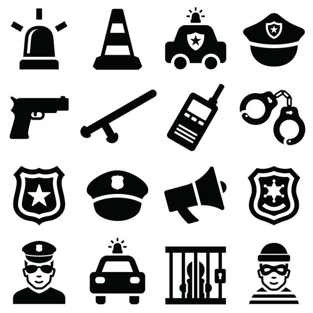 Police icon Police icon collection - vector silhouette illustration megaphone silhouettes stock illustrations