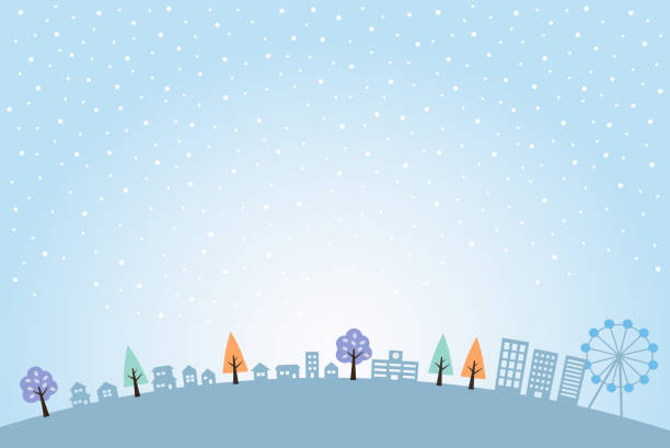 ilustrações, clipart, desenhos animados e ícones de neve e paisagem urbana - residential district backgrounds beauty blue