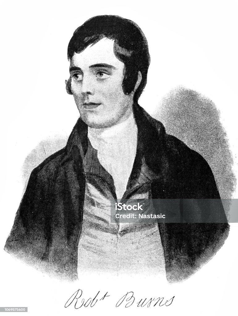 Robert Burns (25 January 1759 – 21 July 1796), also known as Rabbie Burns, the Bard of Ayrshire, Ploughman Poet and various other names and epithets,[ was a Scottish poet and lyricist Illustration of a Robert Burns (25 January 1759 – 21 July 1796), also known as Rabbie Burns, the Bard of Ayrshire, Ploughman Poet and various other names and epithets,[ was a Scottish poet and lyricist Robert Burns - Writer stock illustration