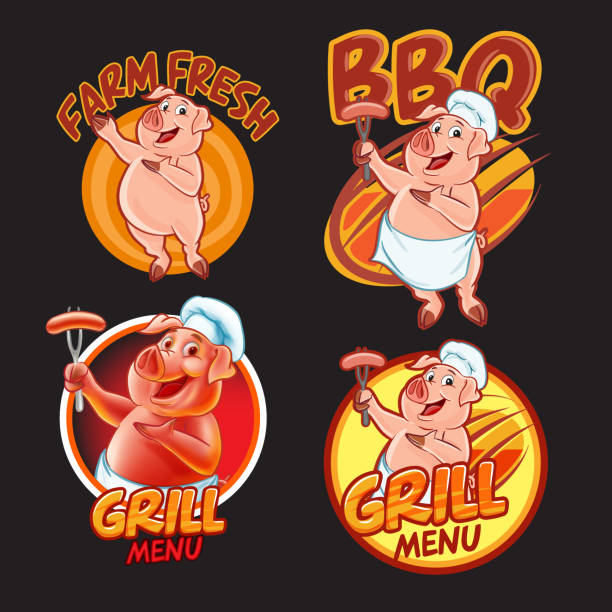 illustrations, cliparts, dessins animés et icônes de balian de cochon - barbecue grill chef barbecue sausage