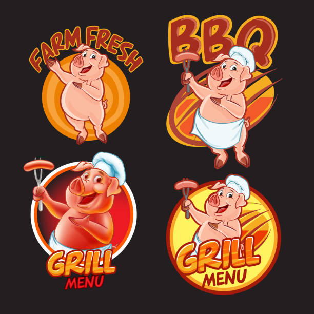 pig bagde pig badge illustration pig stock illustrations