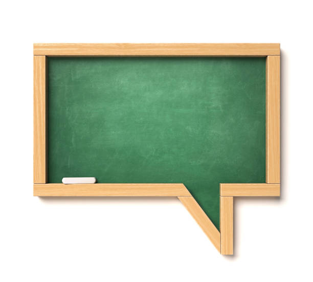 Chalkboard in a speech bubble shape, school blackboard message concept Chalkboard in a speech bubble shape, school blackboard message concept, 3d rendering isolated illustration green word bubble stock pictures, royalty-free photos & images