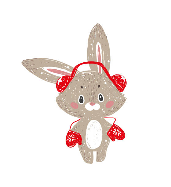 istock Vector christmas bunny in a headphones and gloves. Doodle illustration. Good for wrapping,  baby shower, birthday, children's party, winter holidays. 1069582450
