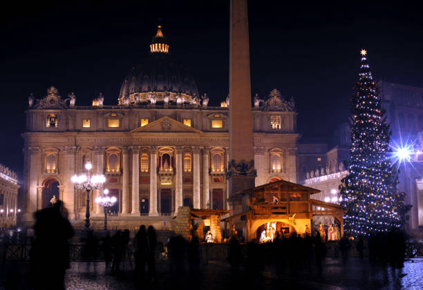 View of St. Peters Basilica at Christmas time, Italy