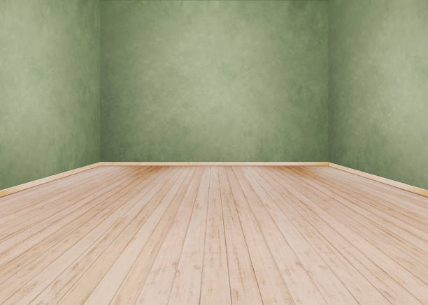 istock Green cement wall with Wooden floor 1069589558