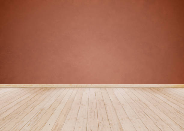 istock Red cement wall with Wooden floor 1069589672