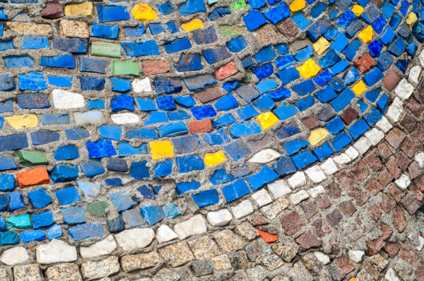 istock Texture, background, pattern. Closeup photo of multi-colored mosaic stones. Structure design decor. Swimming pool wall and floor finishing 1069594294