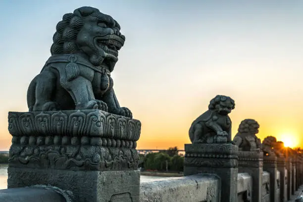 Photo of Stone Lion Statue at Lugou Bridge, Beijing, China