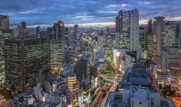 istock Beautiful night view of the Osaka downtown 1069598426