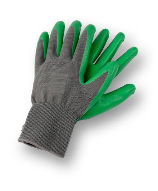 aislados imagen de un par de guantes de jardinería - guante fotografías e imágenes de stock