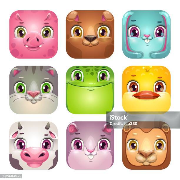 Ilustración de Dibujos Animados Divertidos De Animales Cuadrados Enfrenta Iconos De Aplicación Para El Diseño De La Insignia De Juego Infantil y más Vectores Libres de Derechos de Alegre - iStock Ilustración de Dibujos Animados Divertidos De Animales Cuadrados Enfrenta Iconos De Aplicación Para El Diseño De La Insignia De Juego Infantil y más Vectores Libres de Derechos de Alegre - iStock