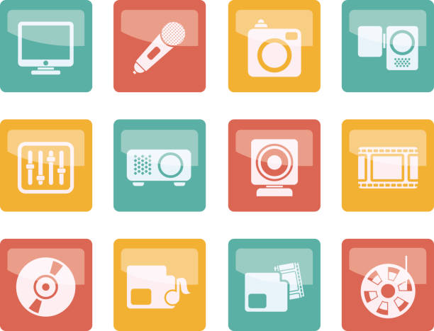 Media equipment icons over colored background Media equipment icons over colored background - vector icon set movie sound clips stock illustrations