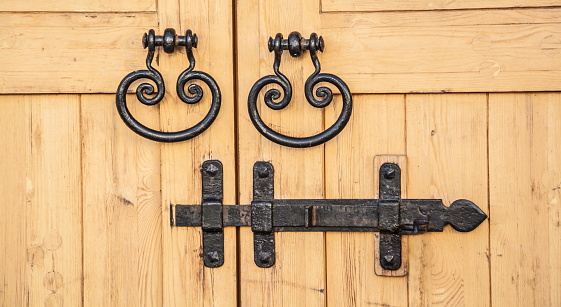 Vintage wrought iron door handles and hasp
