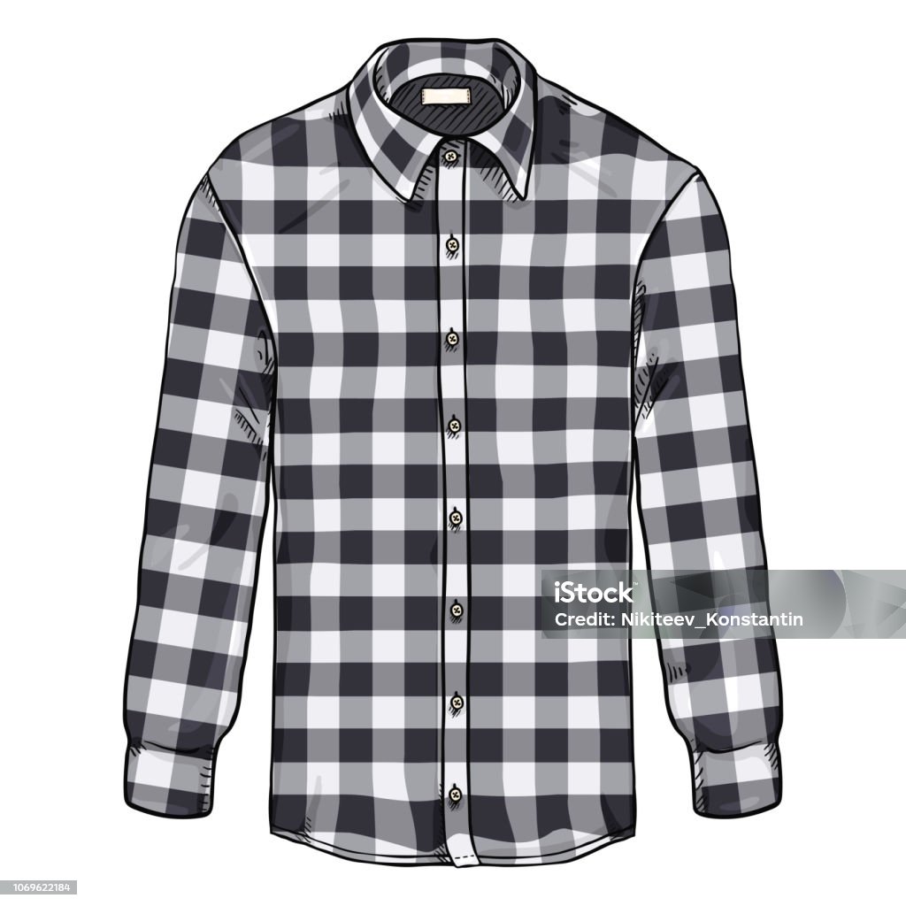 Vector Cartoon Long Sleeve Black And White Checkered Casual Men Shirt Stock  Illustration - Download Image Now - iStock