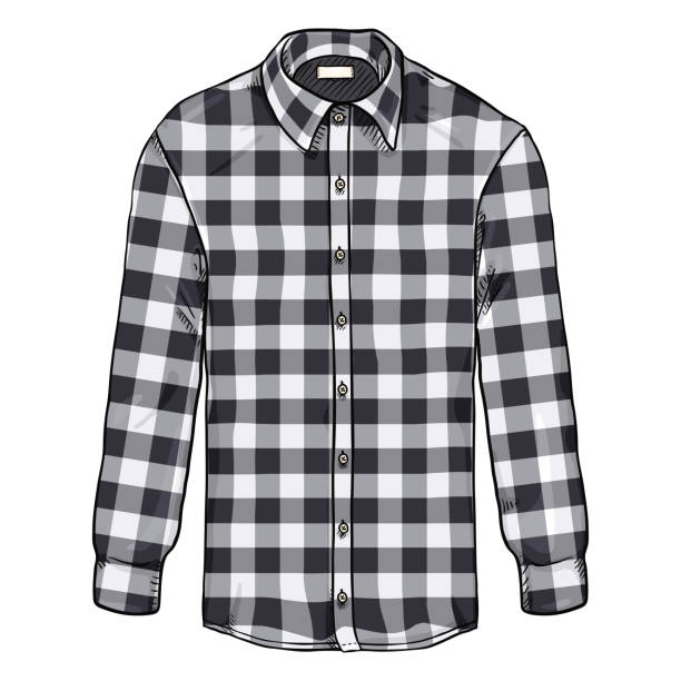 Vector Cartoon Long Sleeve Black and White Checkered Casual Men Shirt Vector Cartoon Long Sleeve Black and White Checkered Men Shirt business casual fashion stock illustrations