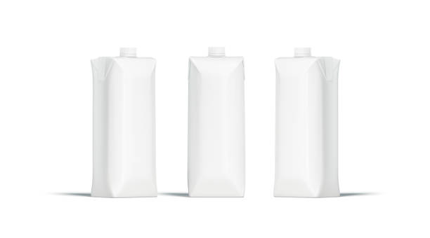 blank white prisma juice pack with lid mockup set - drink carton imagens e fotografias de stock