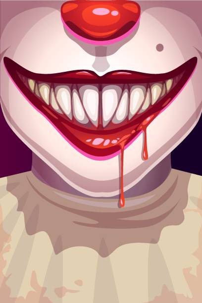 мультфильм страшный фильм плакат с жутким клоуном лицо. - clown evil horror spooky stock illustrations