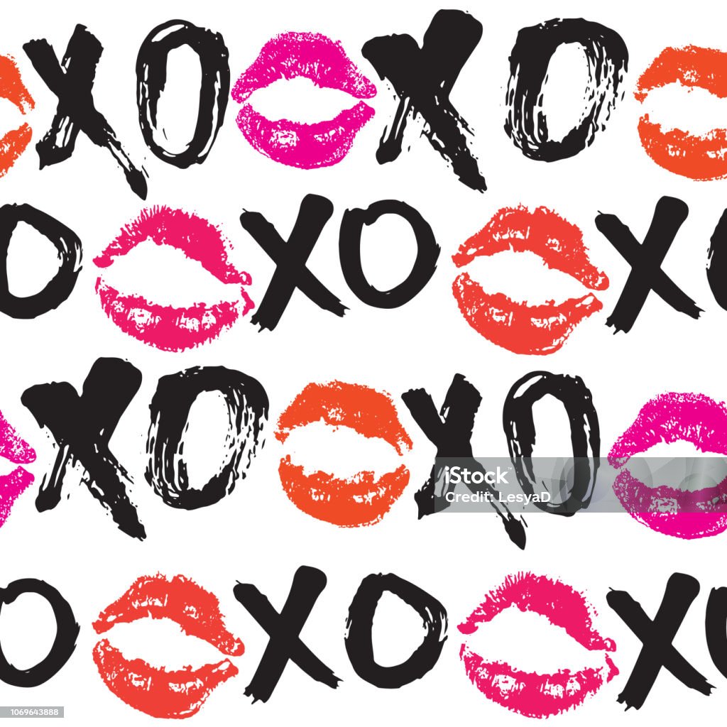Xoxo Brush Lettering Signs Seamless Pattern Grunge Calligraphic